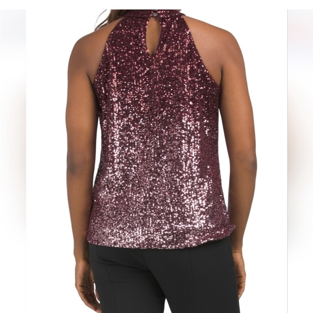 Women’s Cable & Gauge Burgundy Sequin Halter Top Size Small - Picture 2 of 12